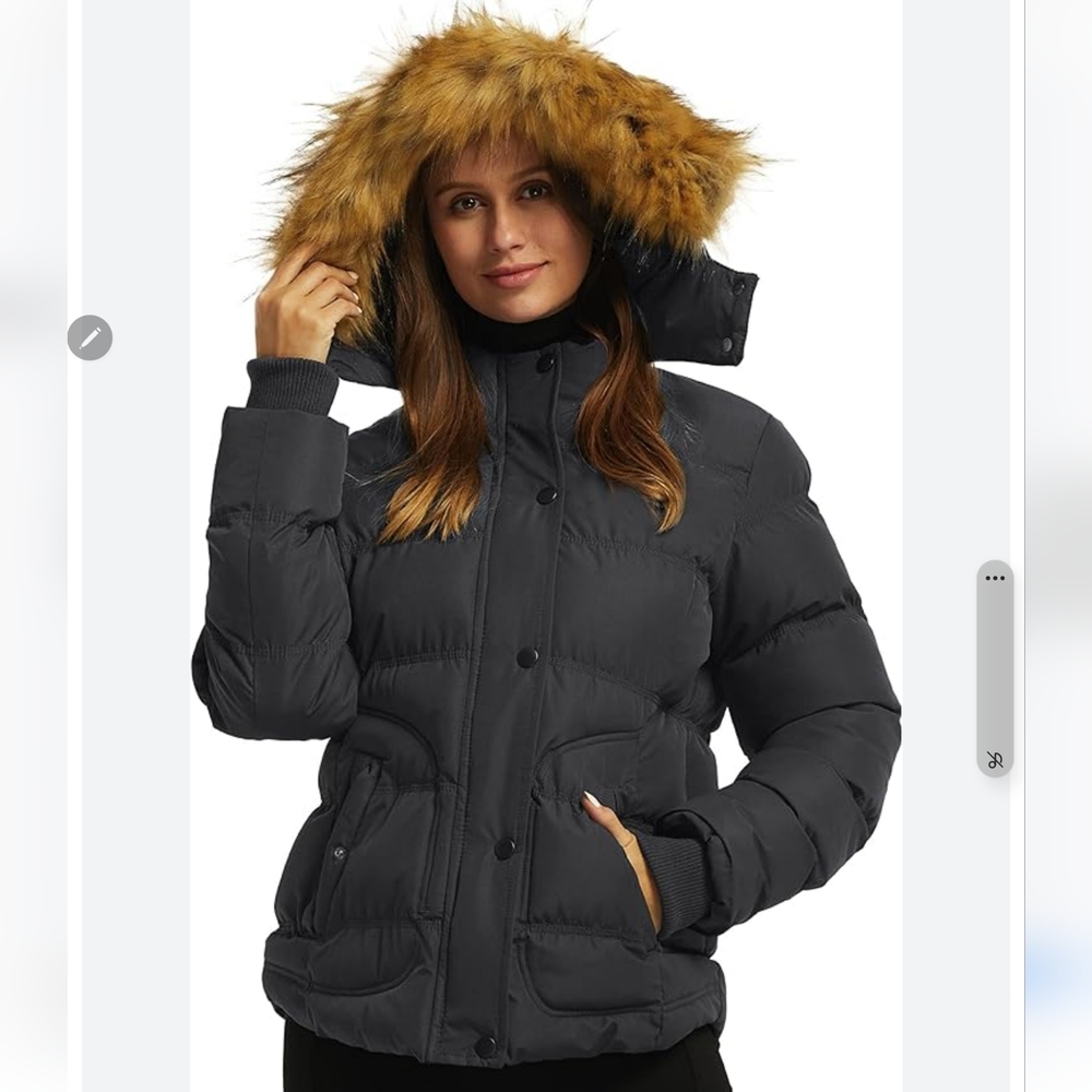 Women's Black Puffer Jacket with Faux Fur Hood